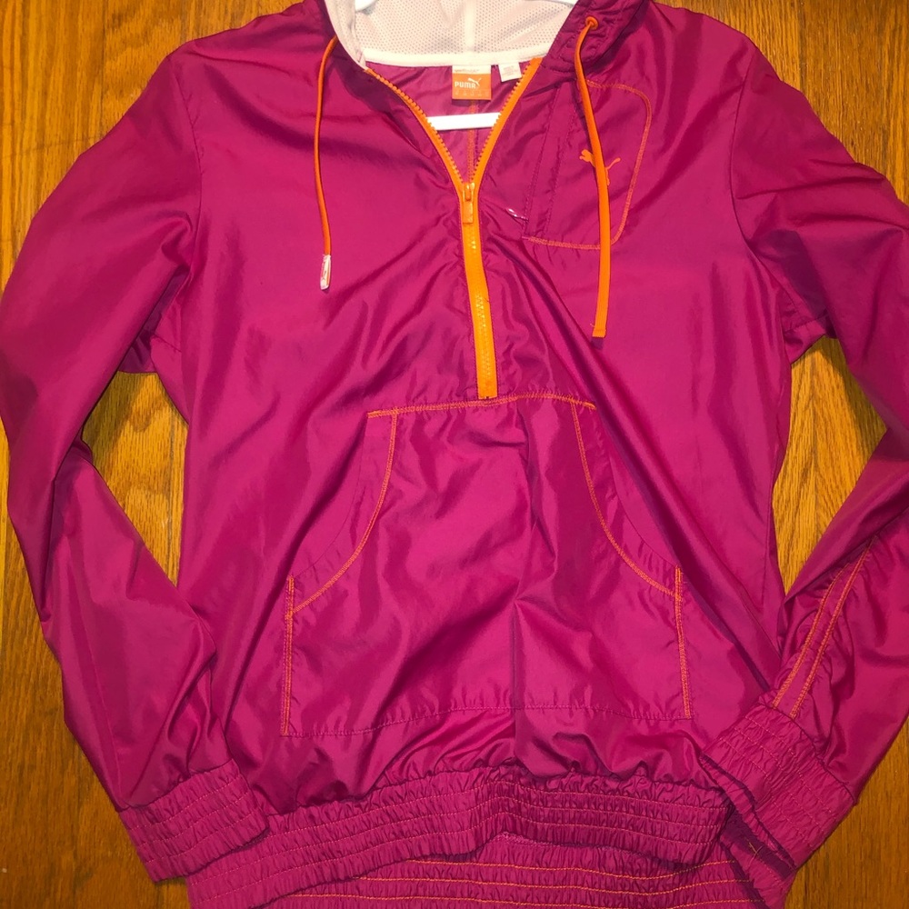 Pink and orange Puma windbreaker with front pouch